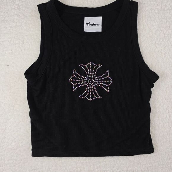Virghoes Biker Cross Tank Blingy Tee Black Size Small - Picture 10 of 13